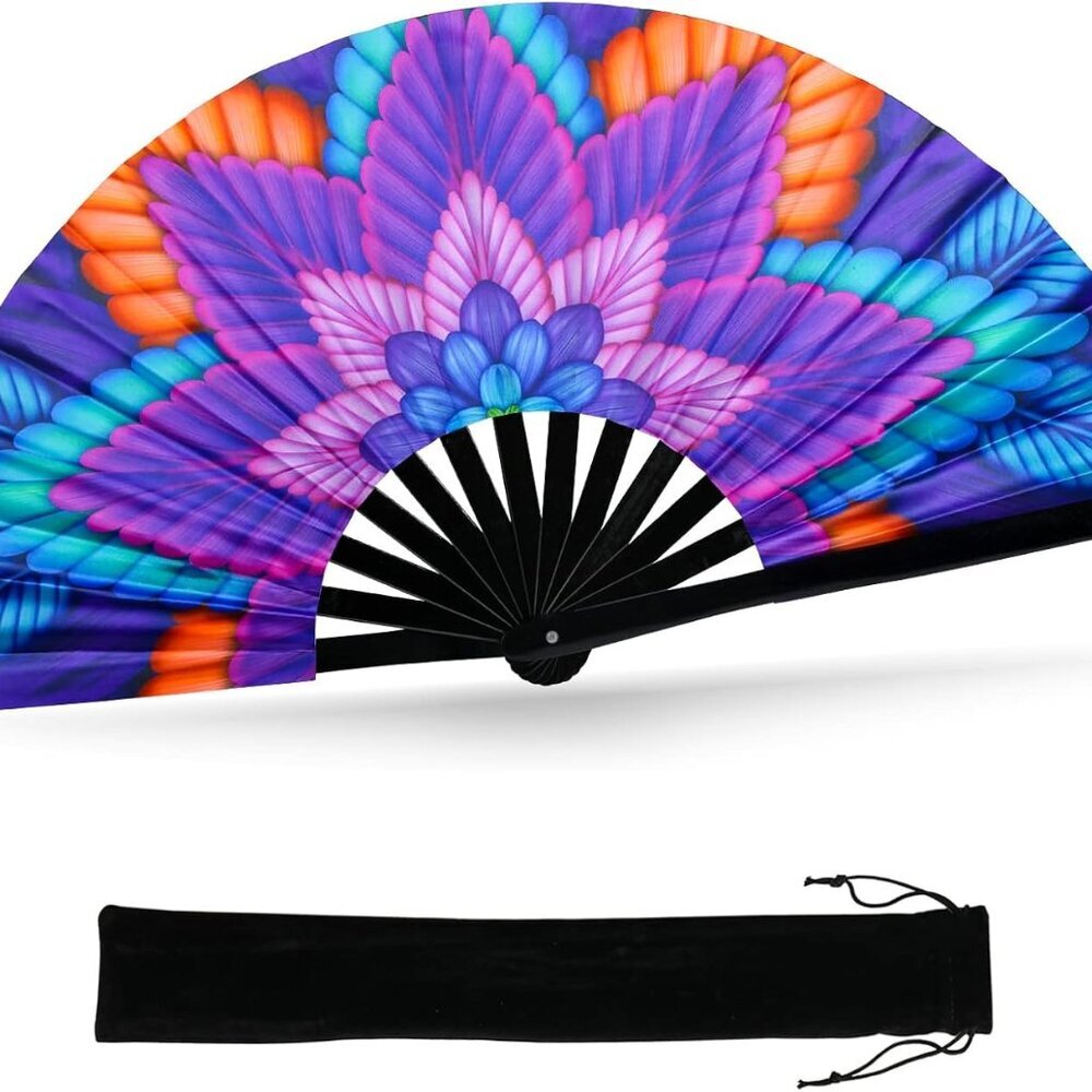Folding Hand Fan for Rave, UV Glow Fan, Large Bamboo Fan for Drag Queen, Women a - Picture 1 of 8